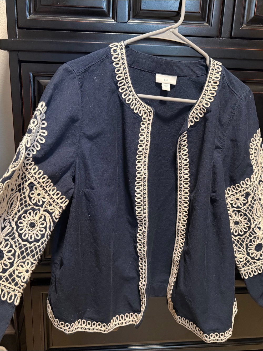 J. Jill Navy Knit Top with Ivory Label Detail